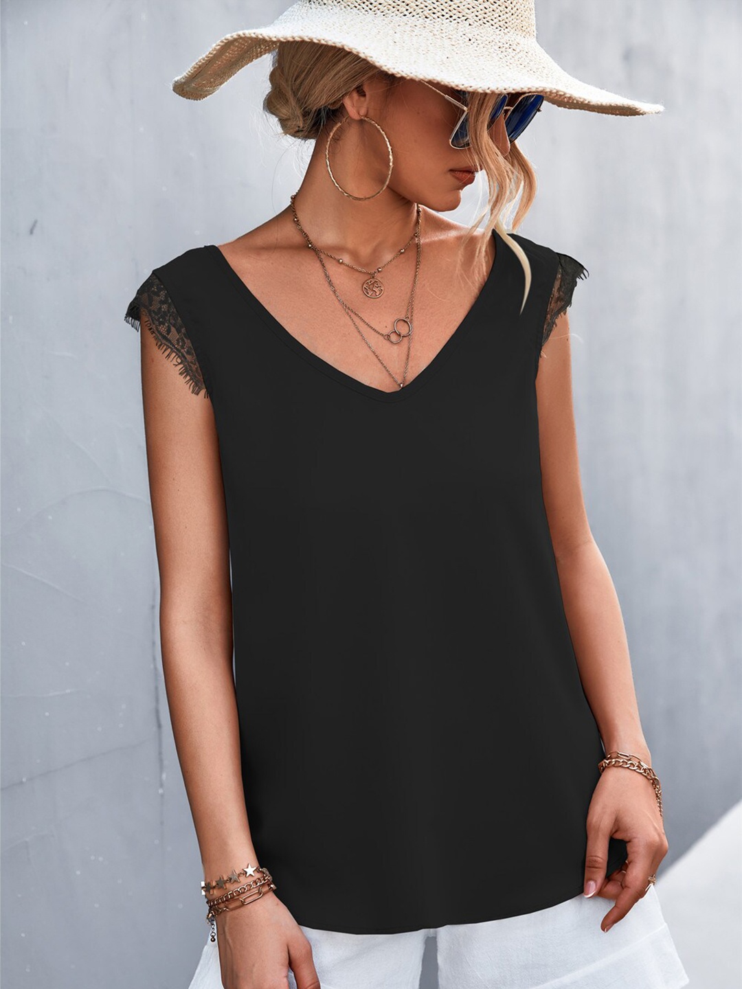 

BoStreet Women Black Solid V-Neck Top
