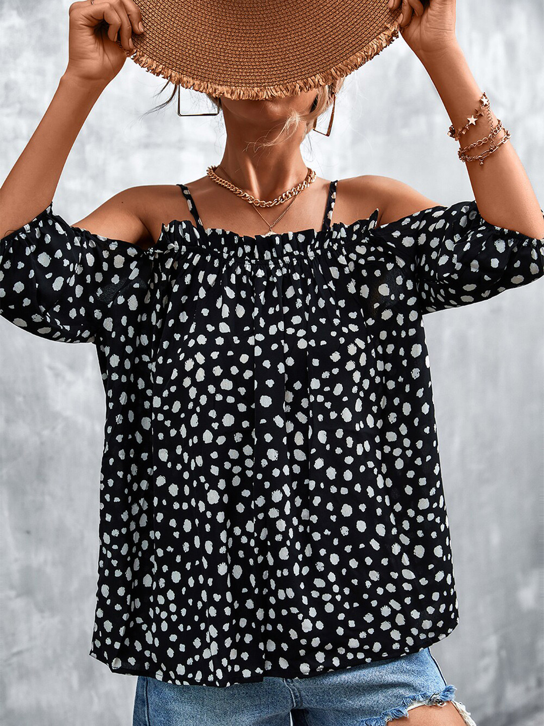 

BoStreet Black Print Off-Shoulder Bardot Top