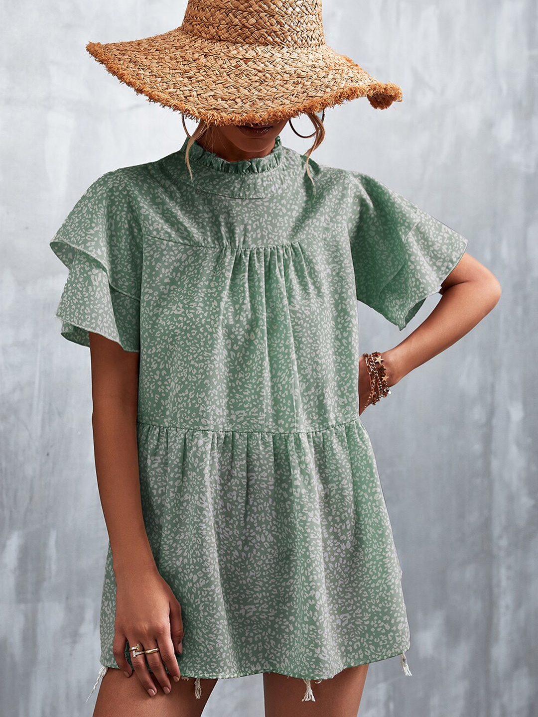 

BoStreet Green Print Layered Top