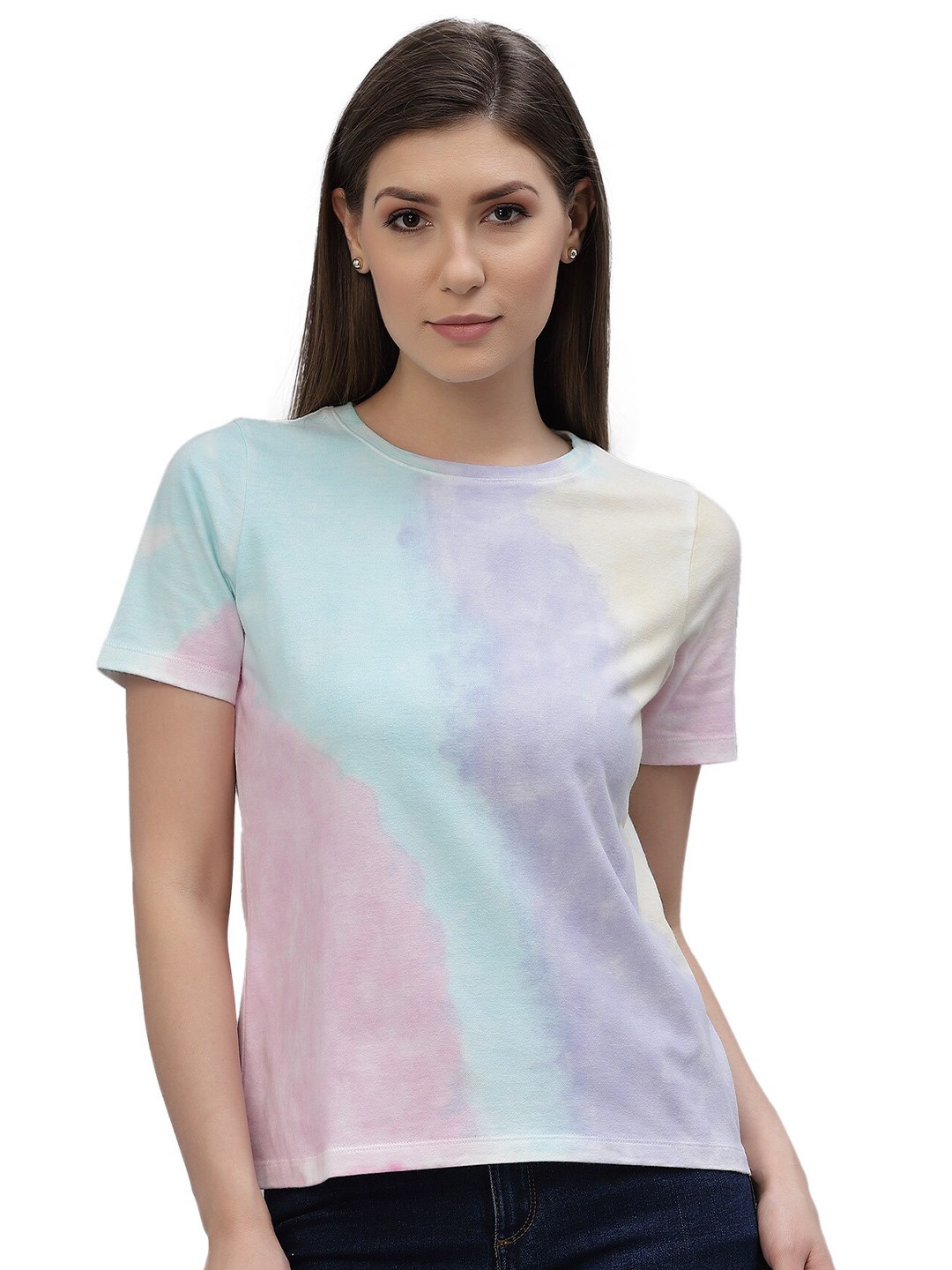 

Nimble Women Multicoloured Tie & Dye Printed T-shirt, Multi