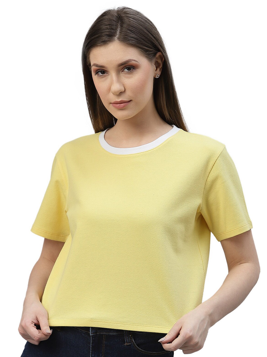 

Nimble Women Yellow Drop-Shoulder Sleeves T-shirt