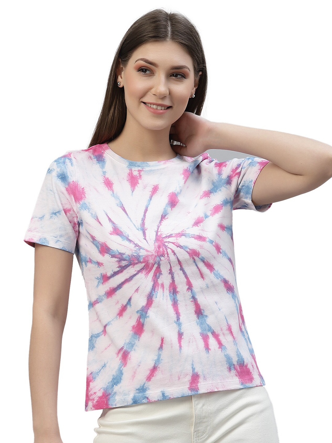

Nimble Women Multicoloured Tie and Dye Printed T-shirt, Multi