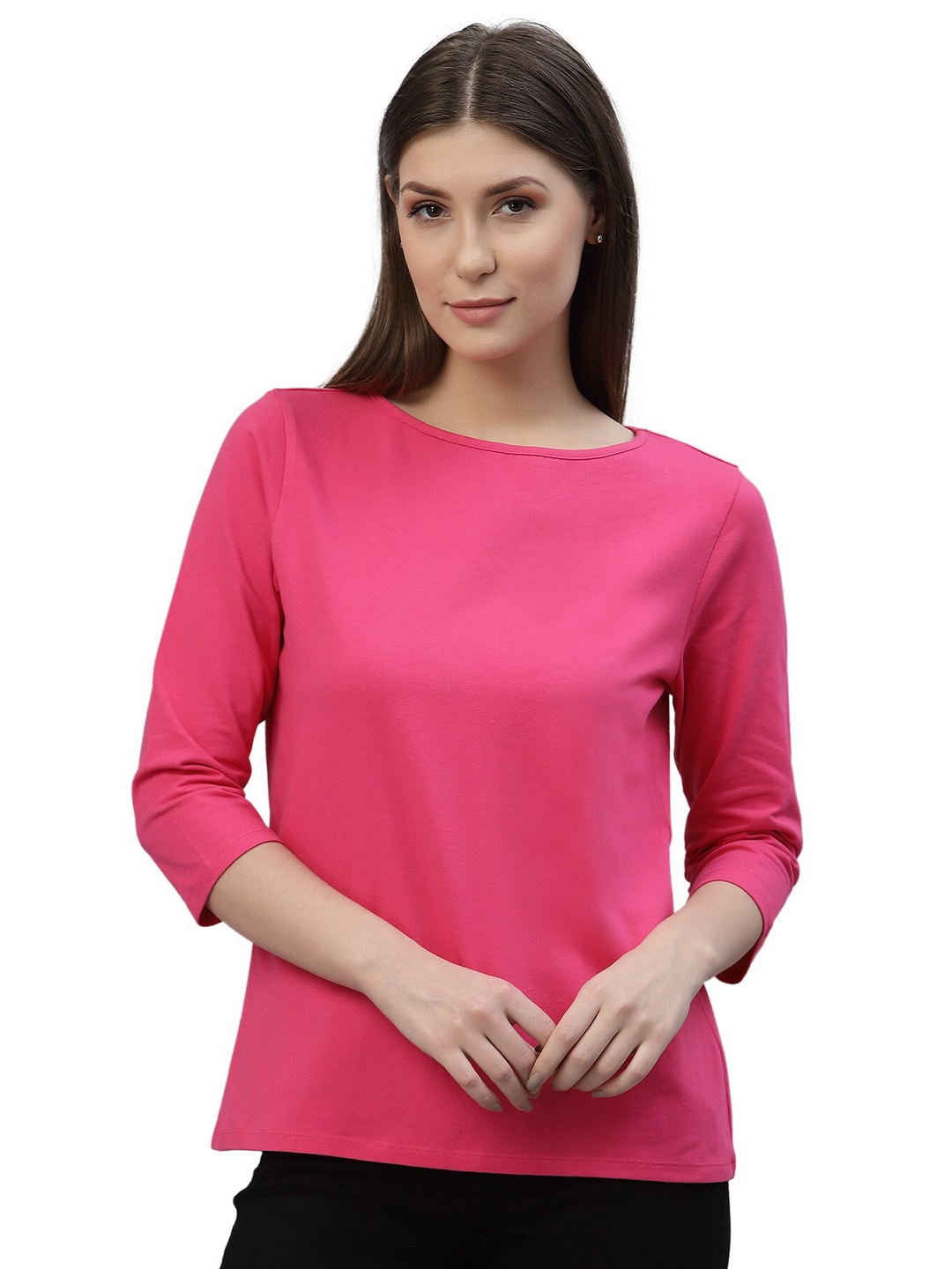

Nimble Women Pink Drop-Shoulder Sleeves T-shirt
