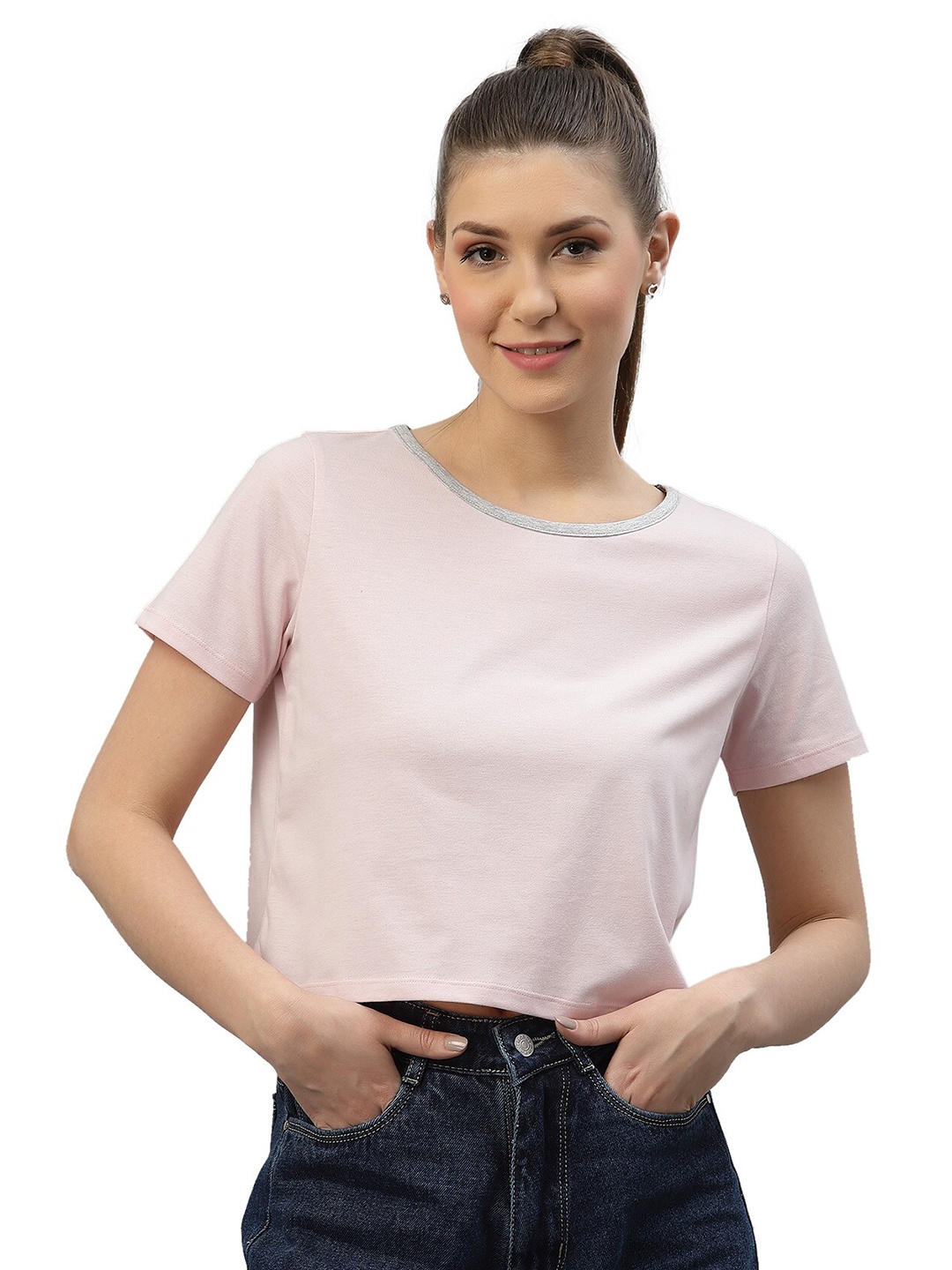 

Nimble Women Pink Drop-Shoulder Sleeves T-shirt