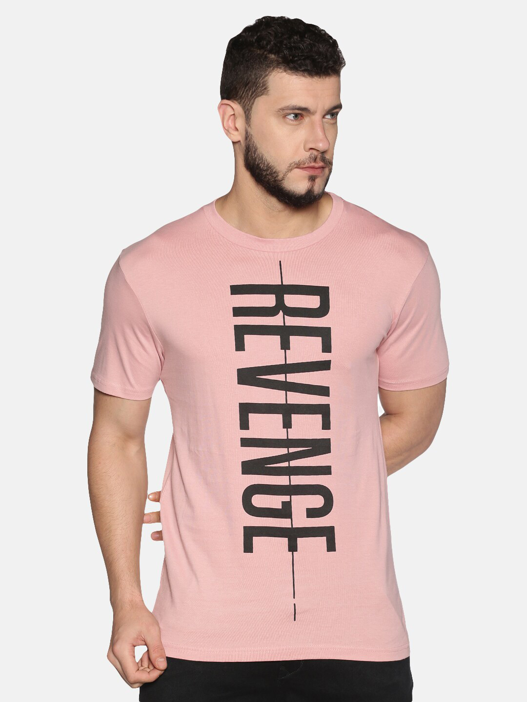 

UrGear Men Pink Printed Raw Edge T-shirt