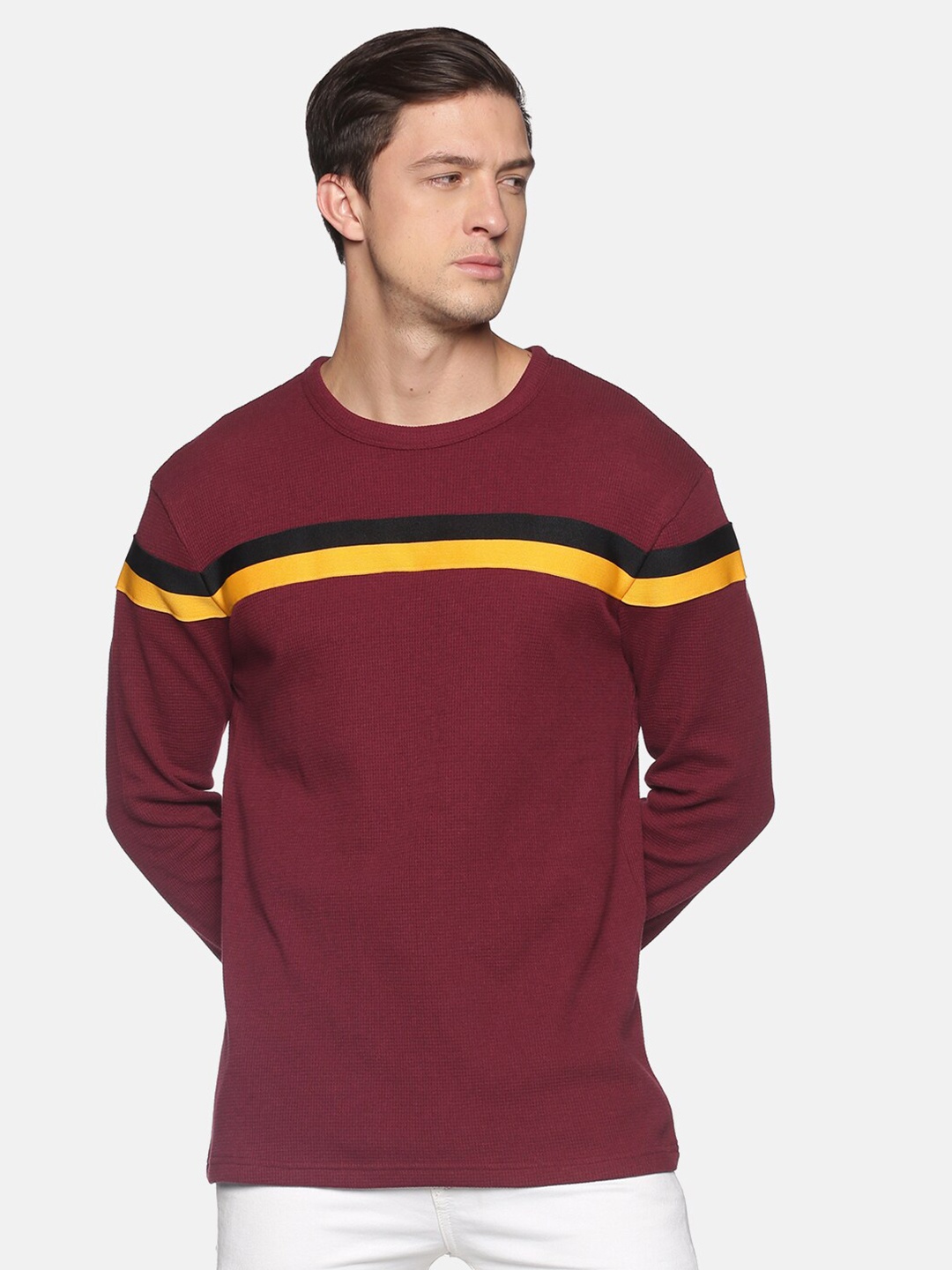

UrGear Men Maroon Striped Sweatshirt