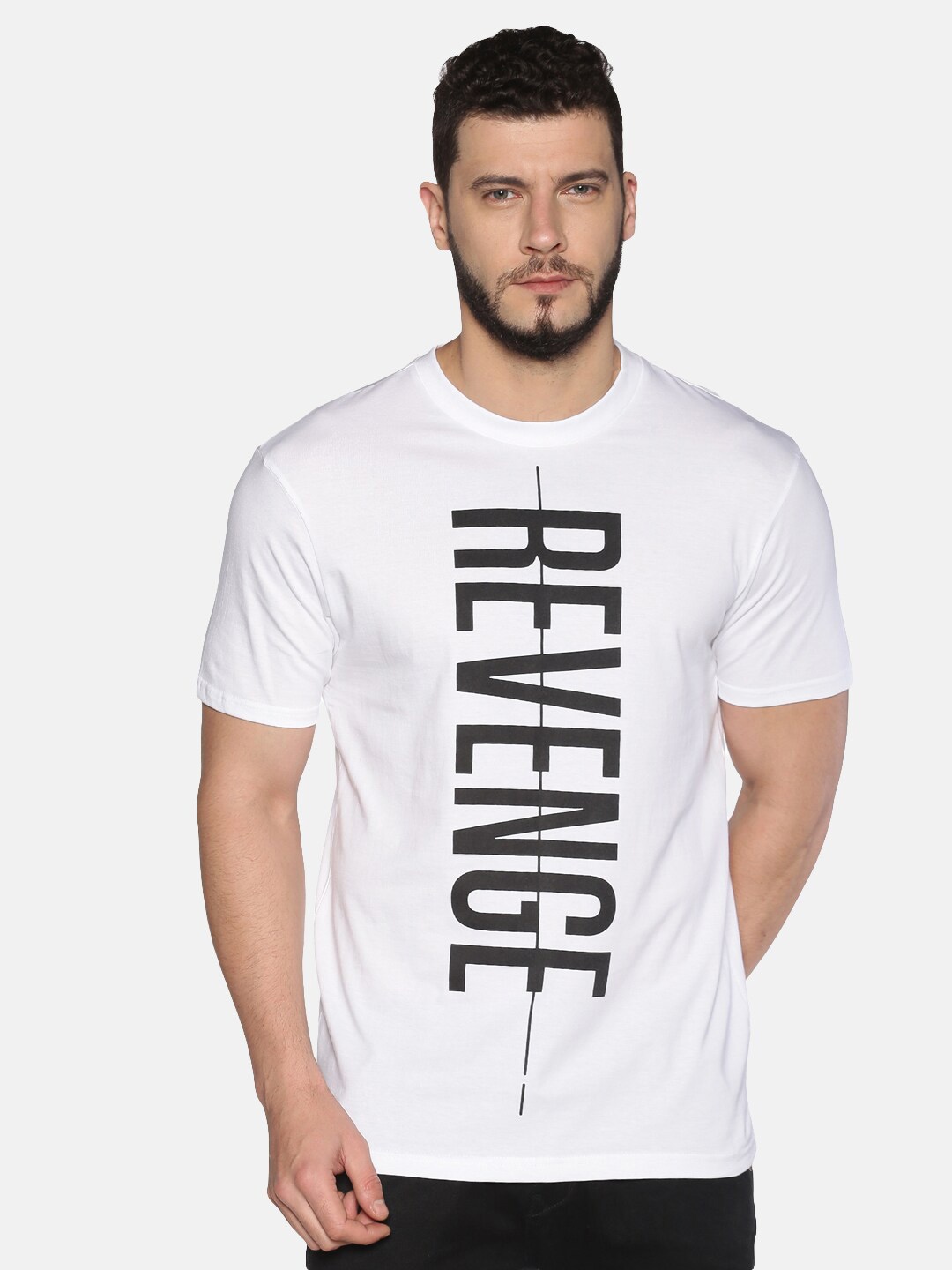 

UrGear Men White Typography Printed Raw Edge T-shirt