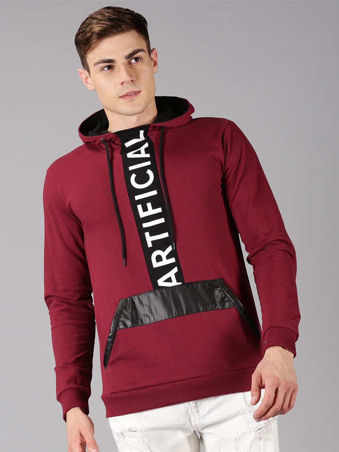

UrGear Men Maroon Hooded Sweatshirt
