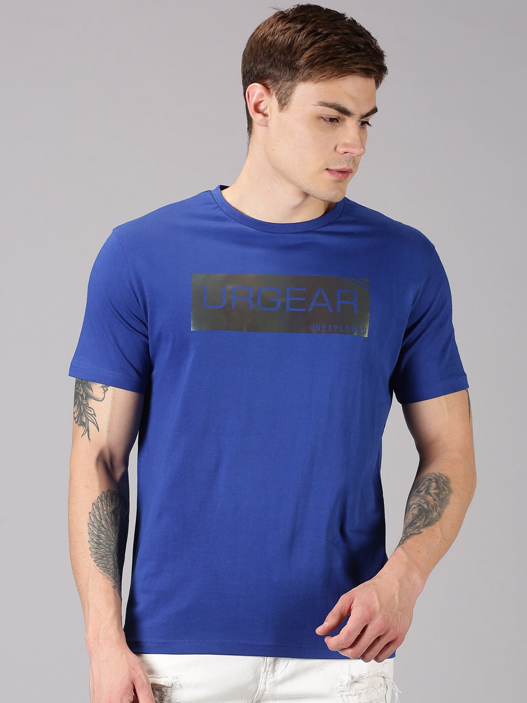 

UrGear Men Blue Typography Printed Applique T-shirt
