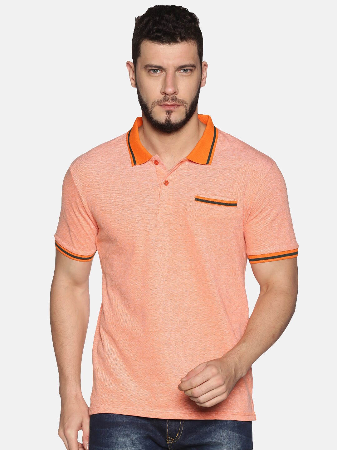 

UrGear Men Orange Polo Collar T-shirt