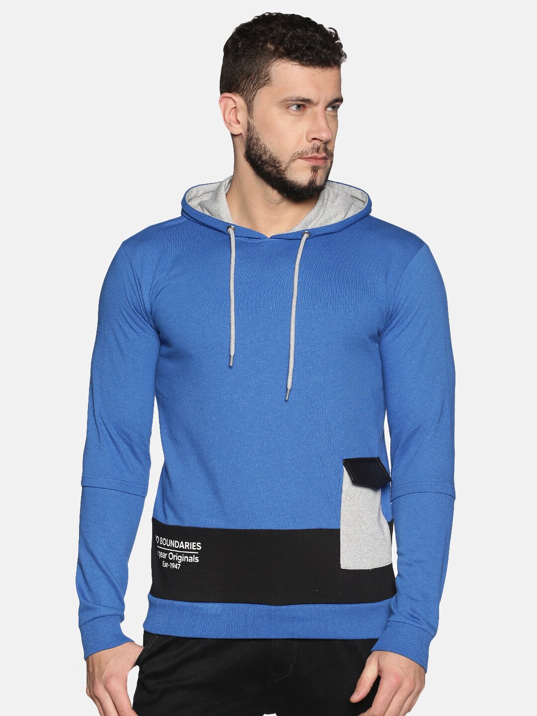 

UrGear Men Blue Colourblocked Hooded Sweatshirt