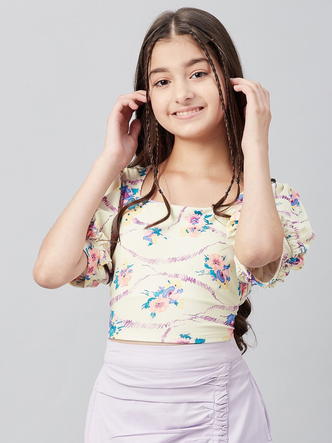 

Athena Girl Yellow Floral Print Top