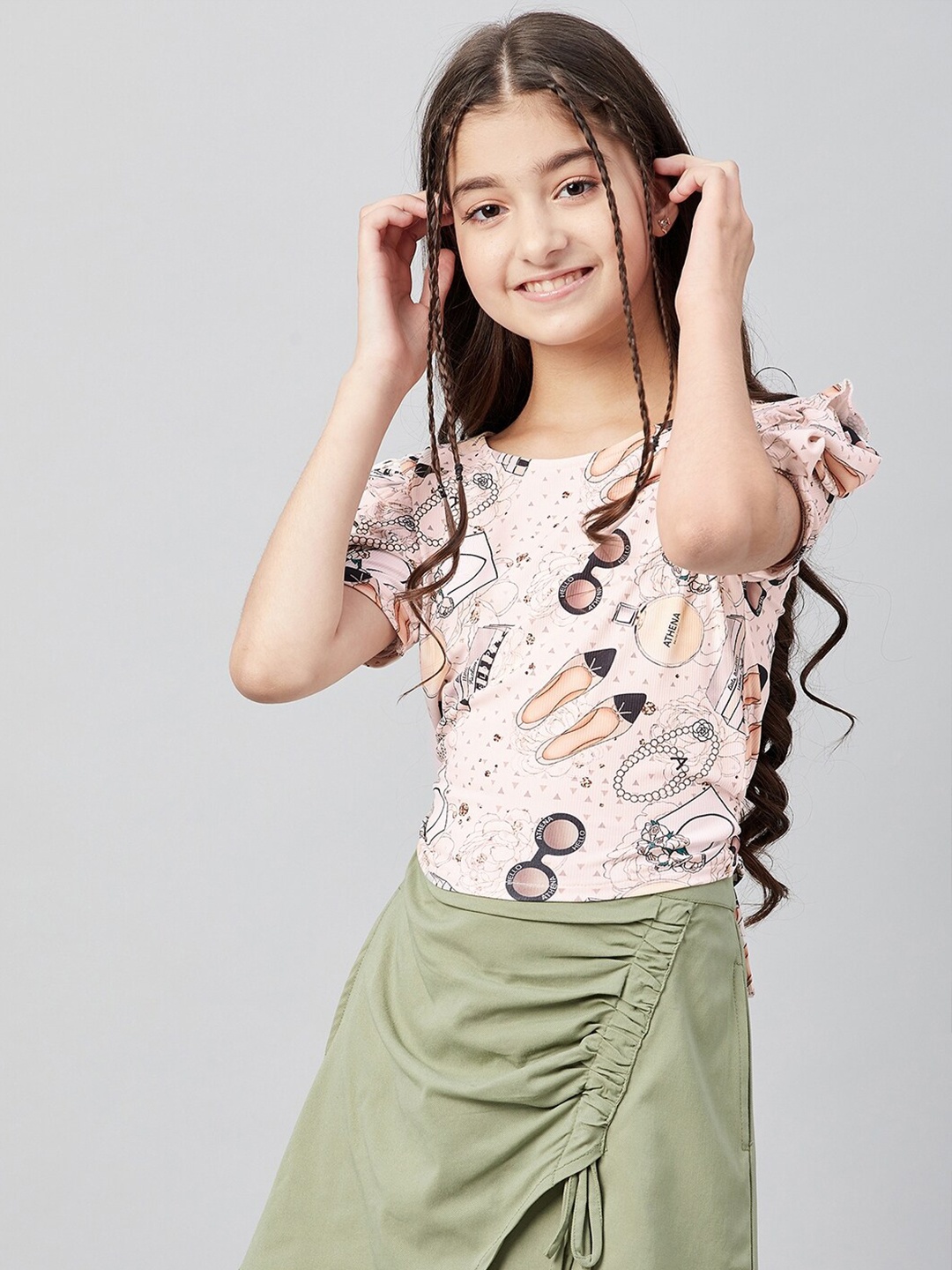 

Athena Girl Beige Print Top