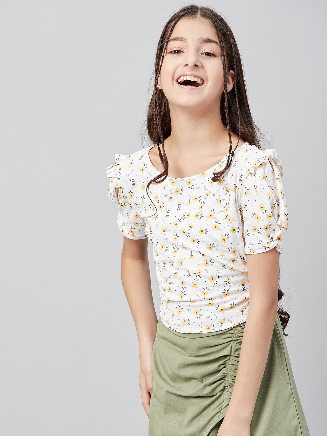 

Athena Girl White Floral Print Top