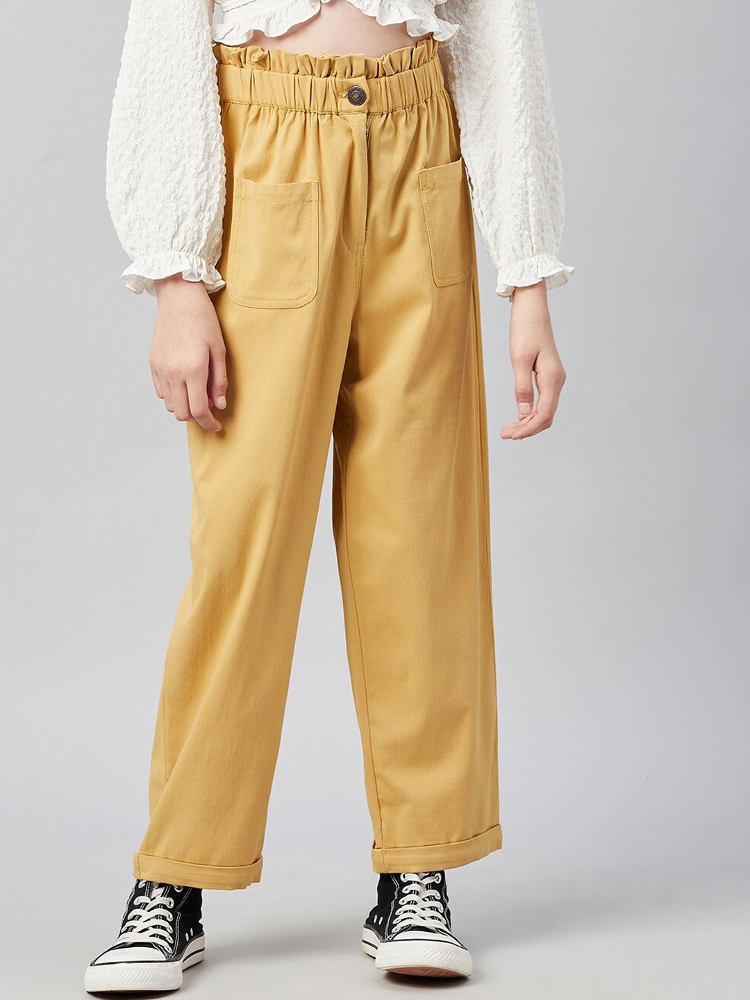 

Athena Girl Girls Yellow Relaxed Straight Leg Straight Fit High-Rise Trousers