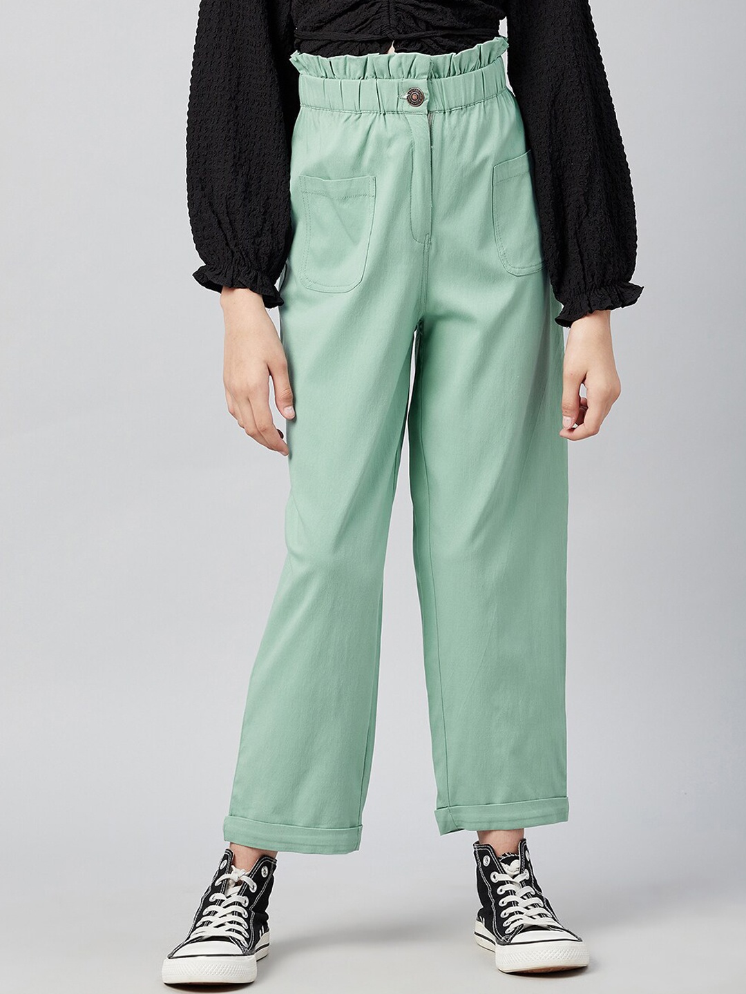 

Athena Girl Girls Green Relaxed Straight Leg Straight Fit High-Rise Trousers