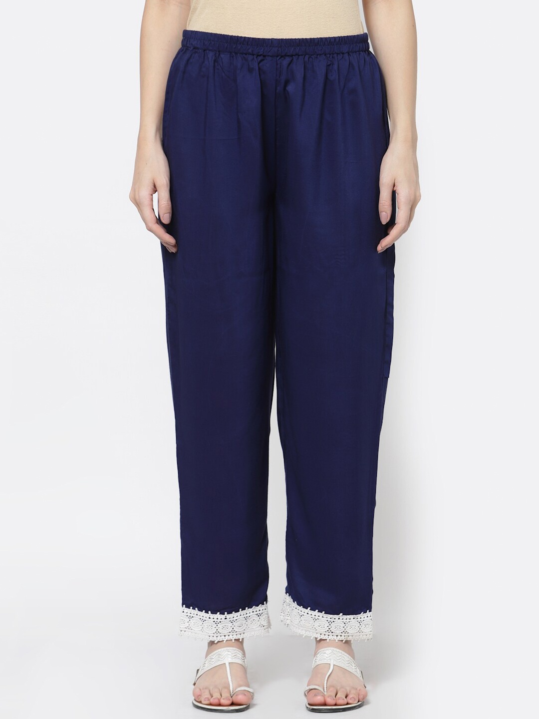 

DART STUDIO Women Navy Blue & White Ethnic Palazzos