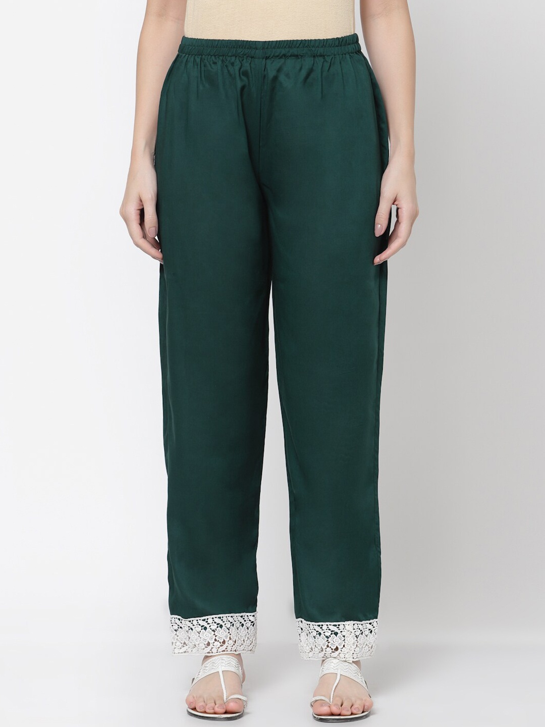 

DART STUDIO Women Green & White Ethnic Palazzos