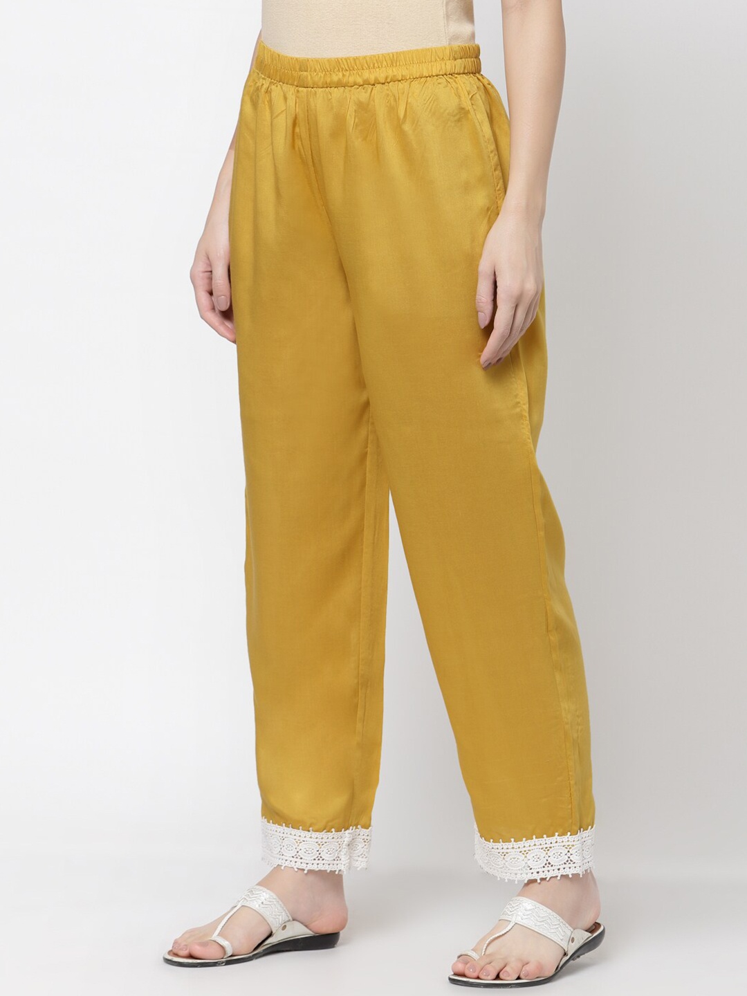 

DART STUDIO Women Yellow & White Ethnic Palazzos