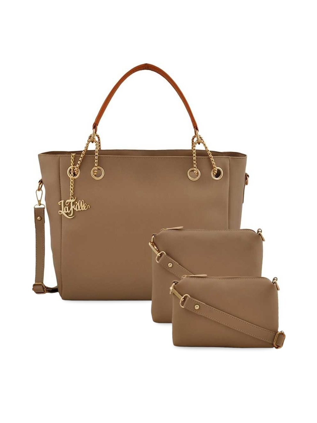 

LaFille Beige PU Structured Shoulder Bag with Tasselled