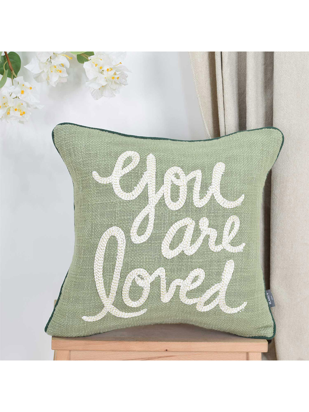 

BLANC9 Green & White Embroidered Square Cushion Covers