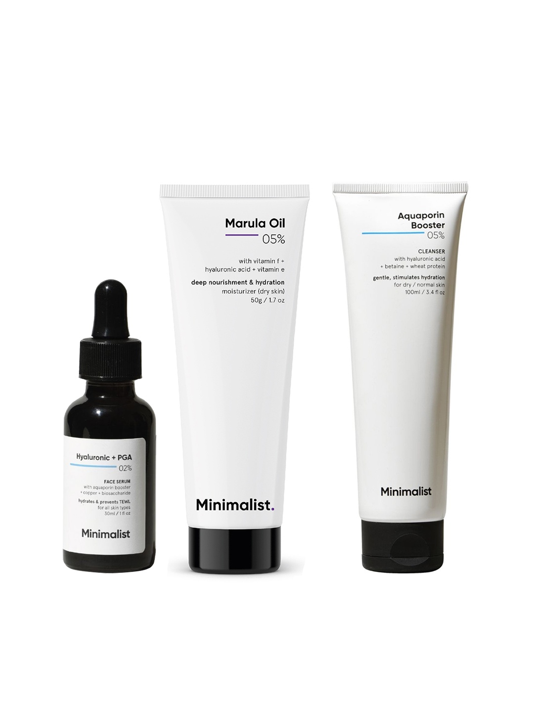 

Minimalist Dry Skincare Kit - Face Serum 30ml + Face Wash 100ml + Face Moisturiser 50g, White