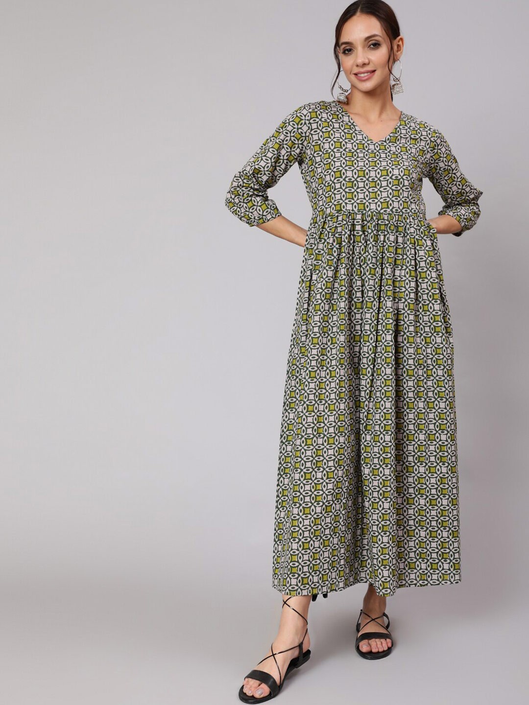

Nayo Grey Ethnic Motifs Ethnic Maxi Dress