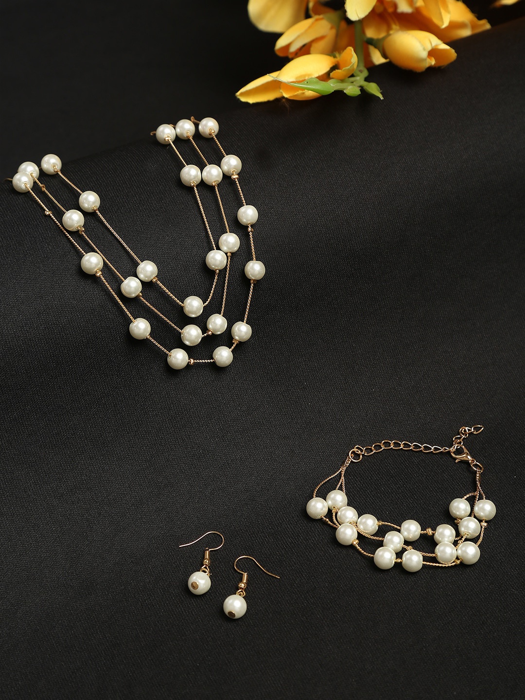 

Celena Cole Gold-Plated White Pearl Beaded Jewellery Set