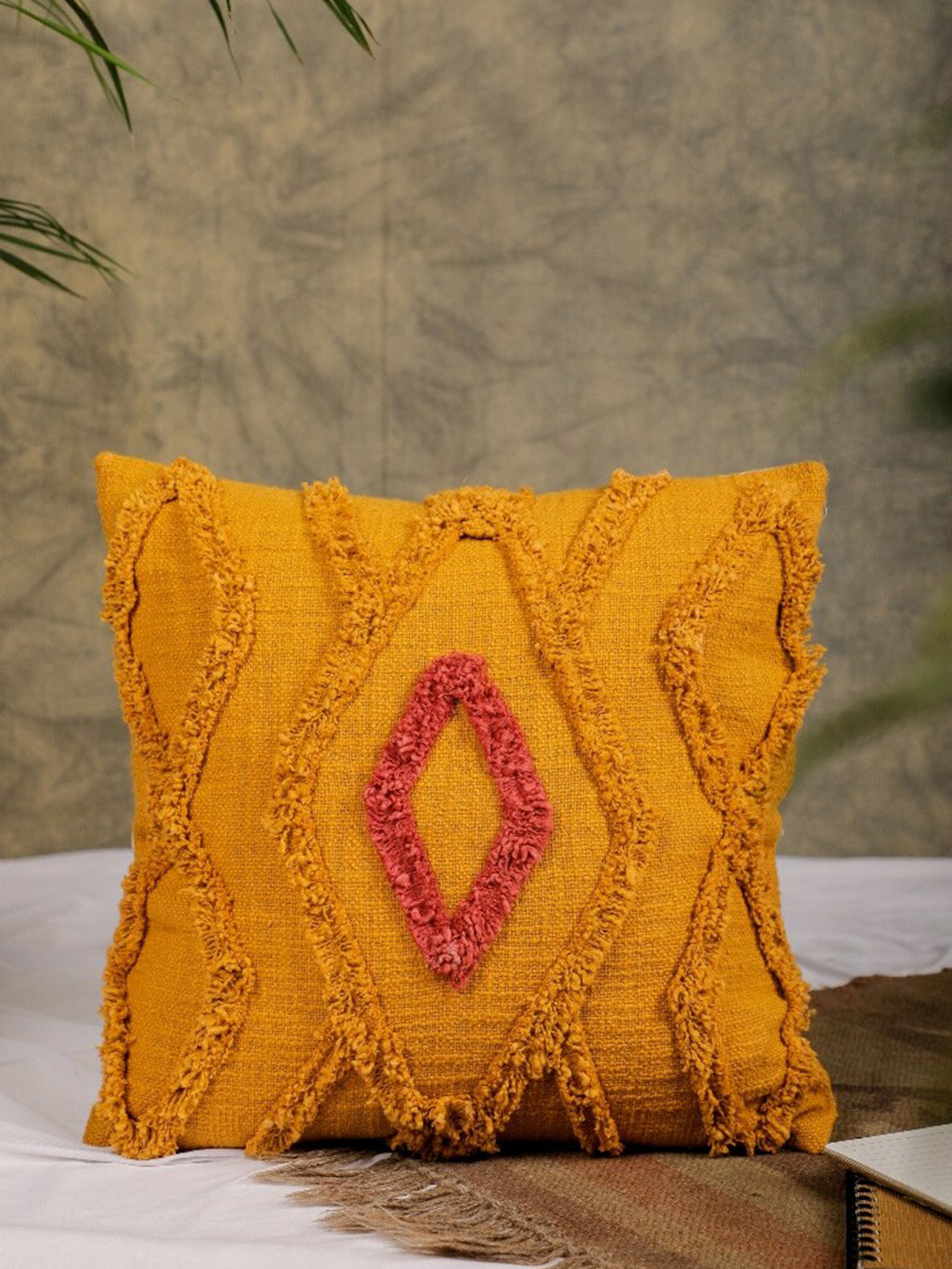 

Jaipur Folk Mustard & Red Embroidered Square Cushion Covers