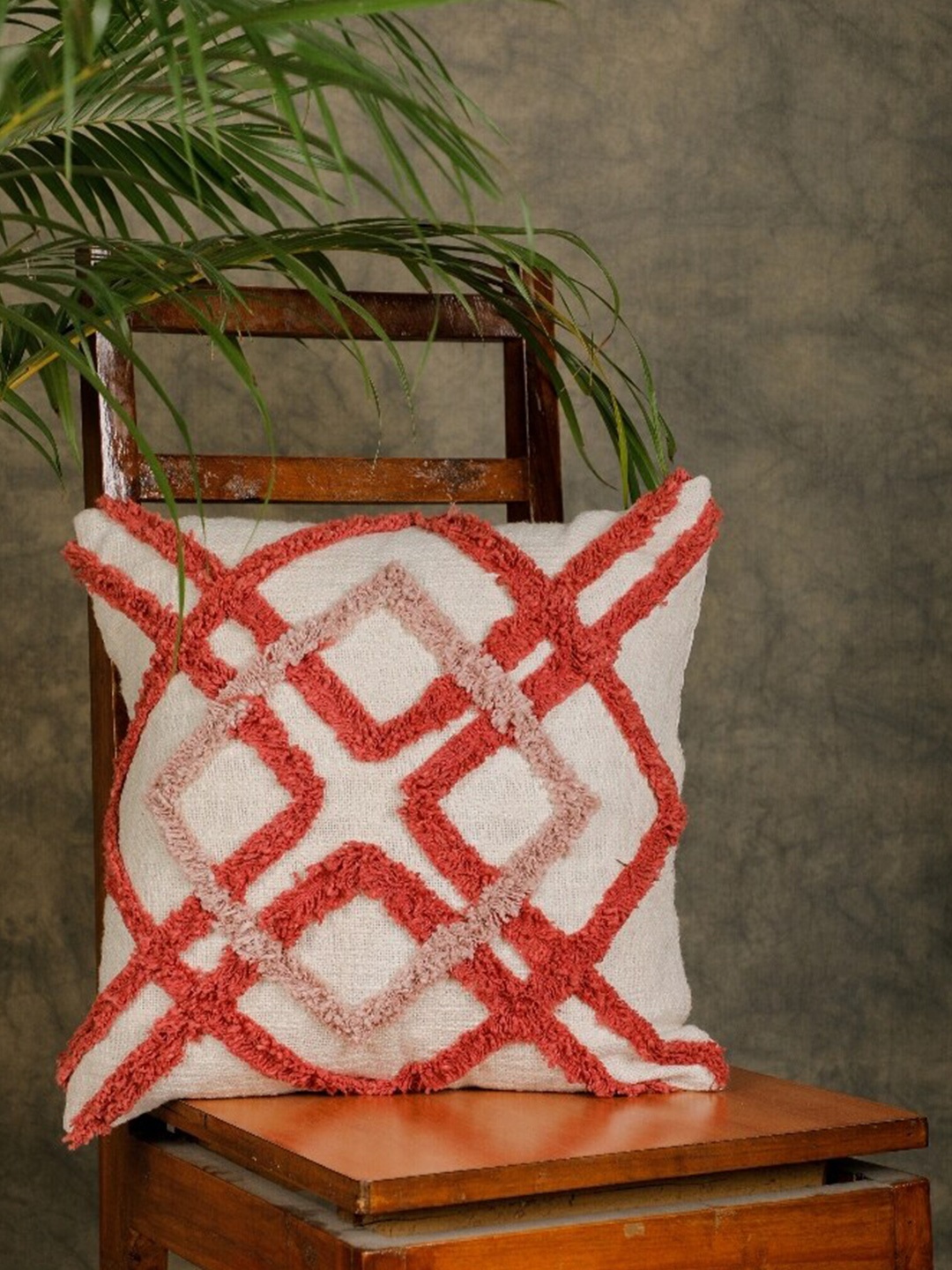 

Jaipur Folk Cream-Coloured & Red Embroidered Square Cushion Covers