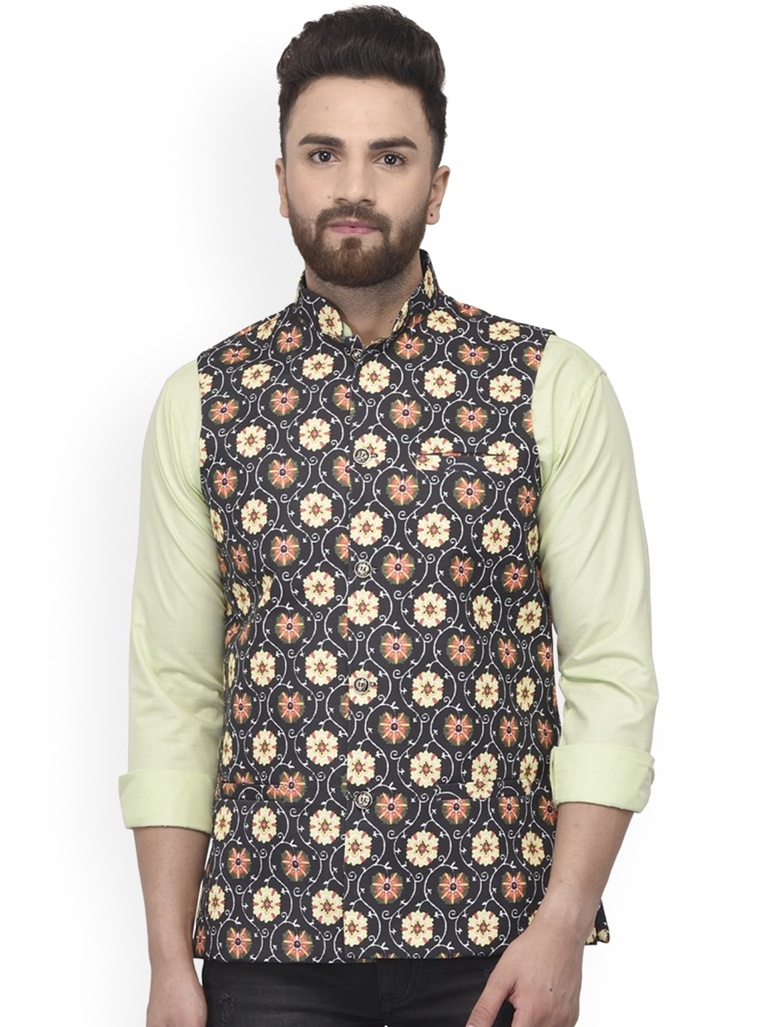 

Benstoke Men Black Printed Nehru Jackets