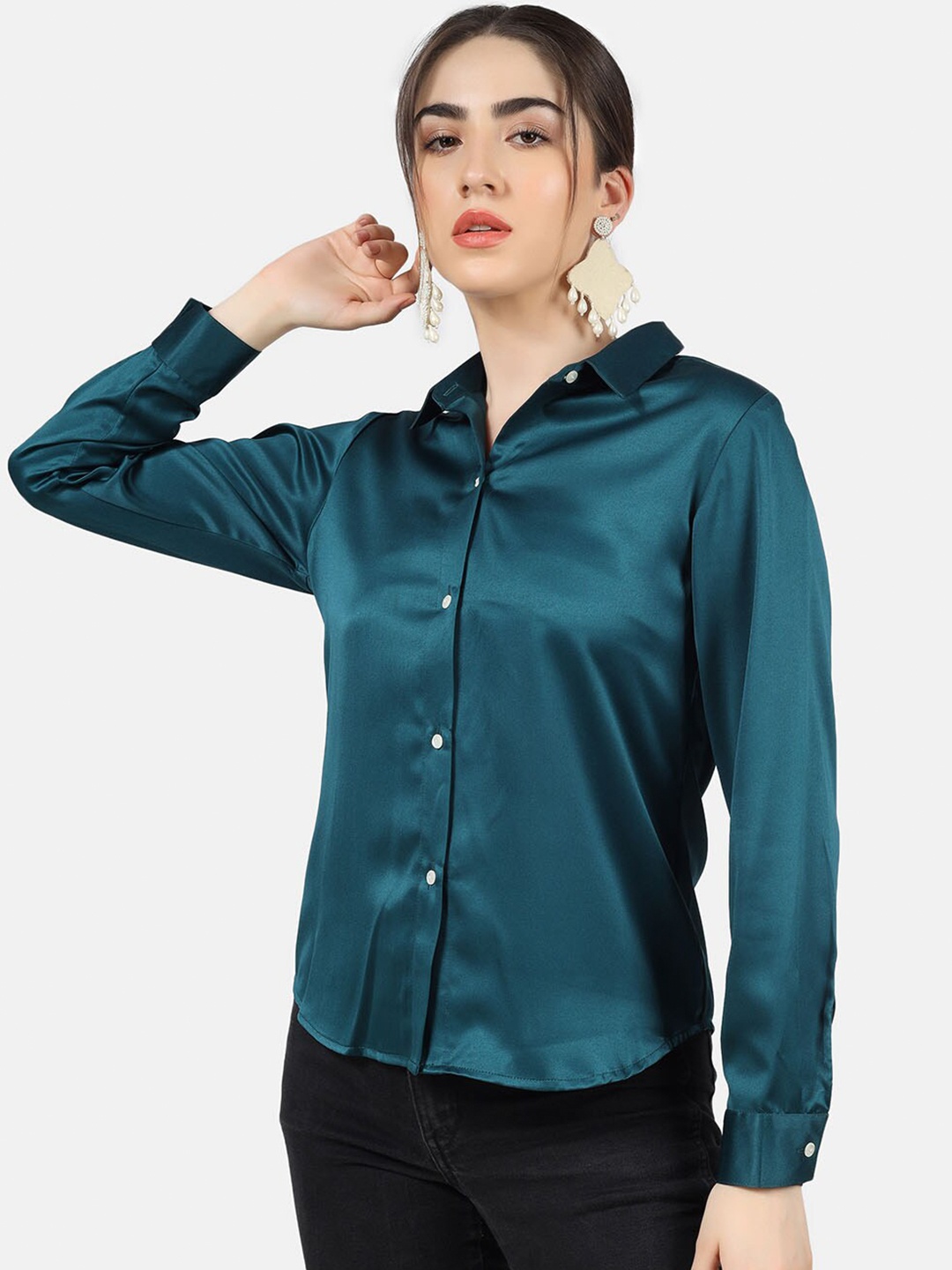 

angloindu Women Green Casual Shirt