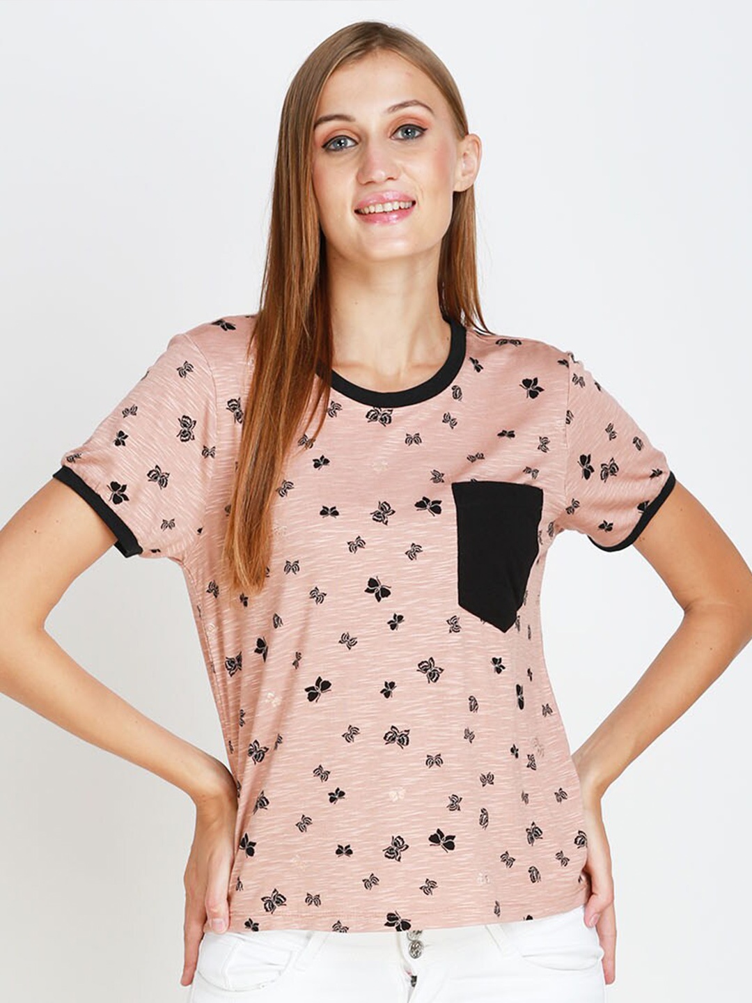 

angloindu Women Camel Brown Printed T-shirt