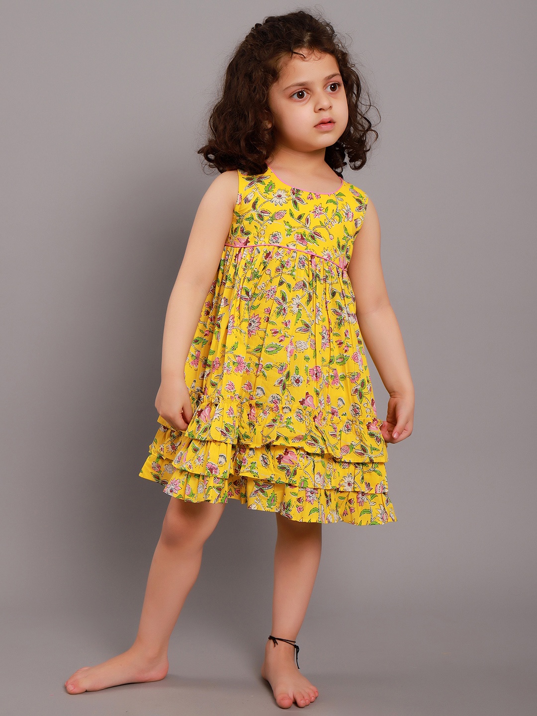 

My Little Lambs Yellow Floral A-Line Dress