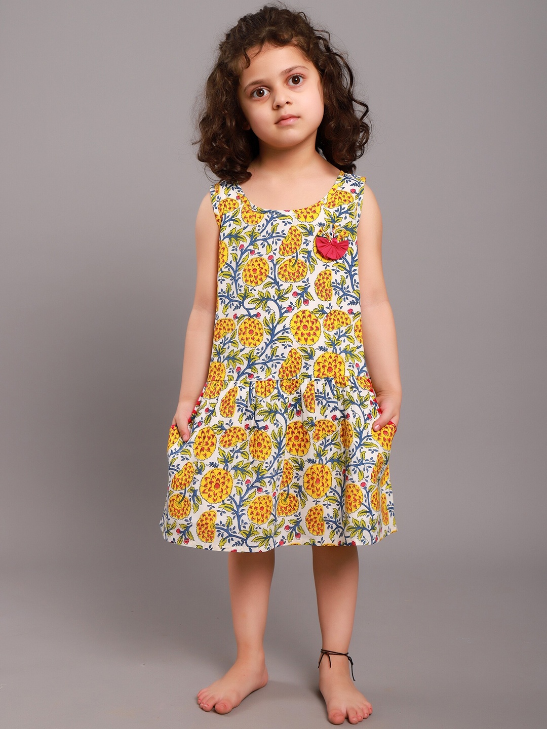 

My Little Lambs Yellow Floral A-Line Dress