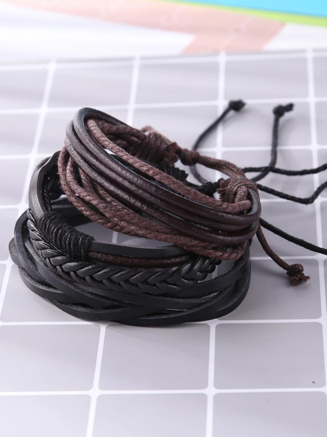 

OOMPH Men Set Of 4 Leather Multistrand Bracelets, Na