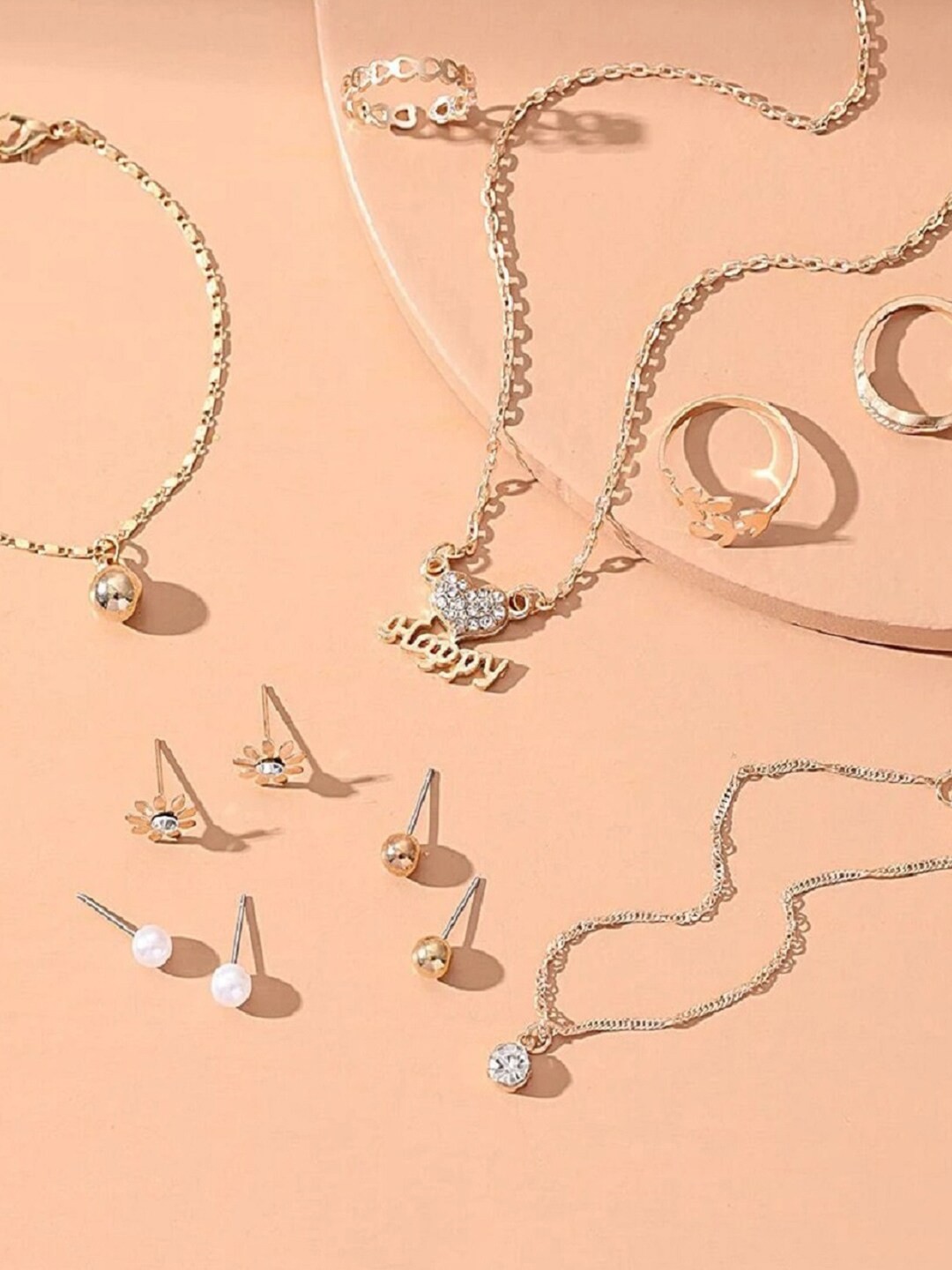 

OOMPH Gold-Toned Stone Studded Combo Jewellery Set