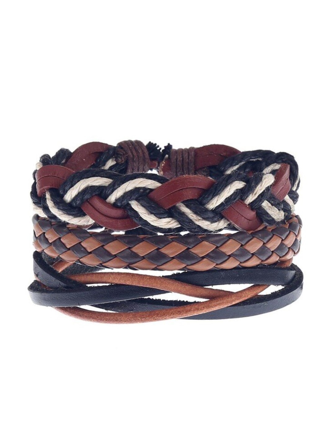 

OOMPH Men Set of 4 Leather Multistrand Bracelets, Na