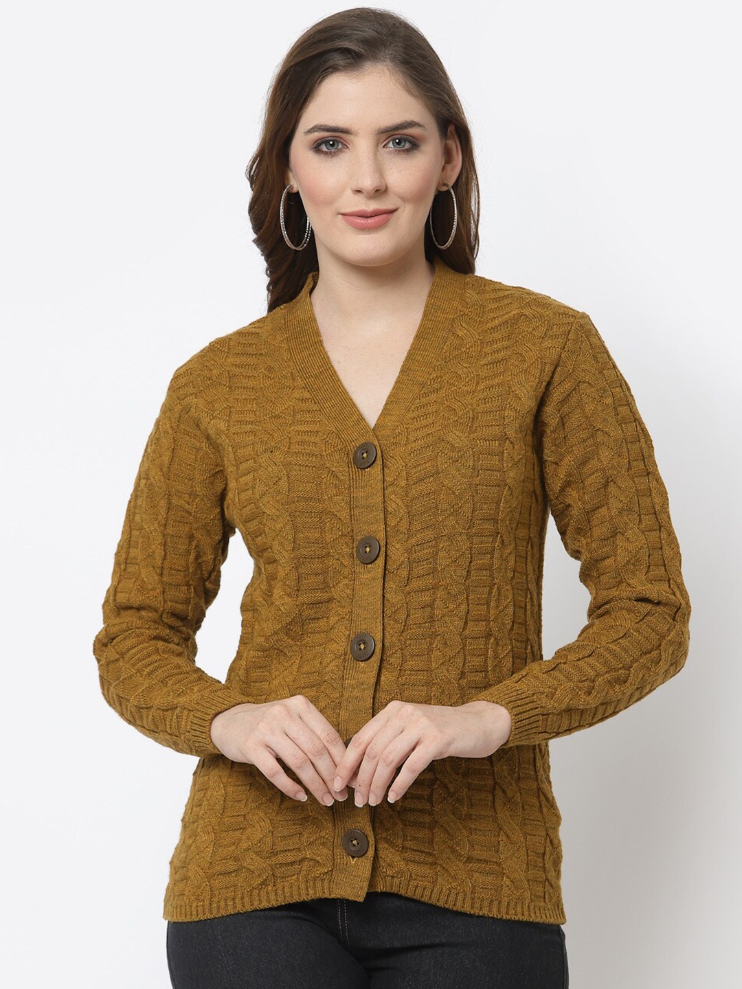 

Kalt Women Mustard Cable Knit Cardigan