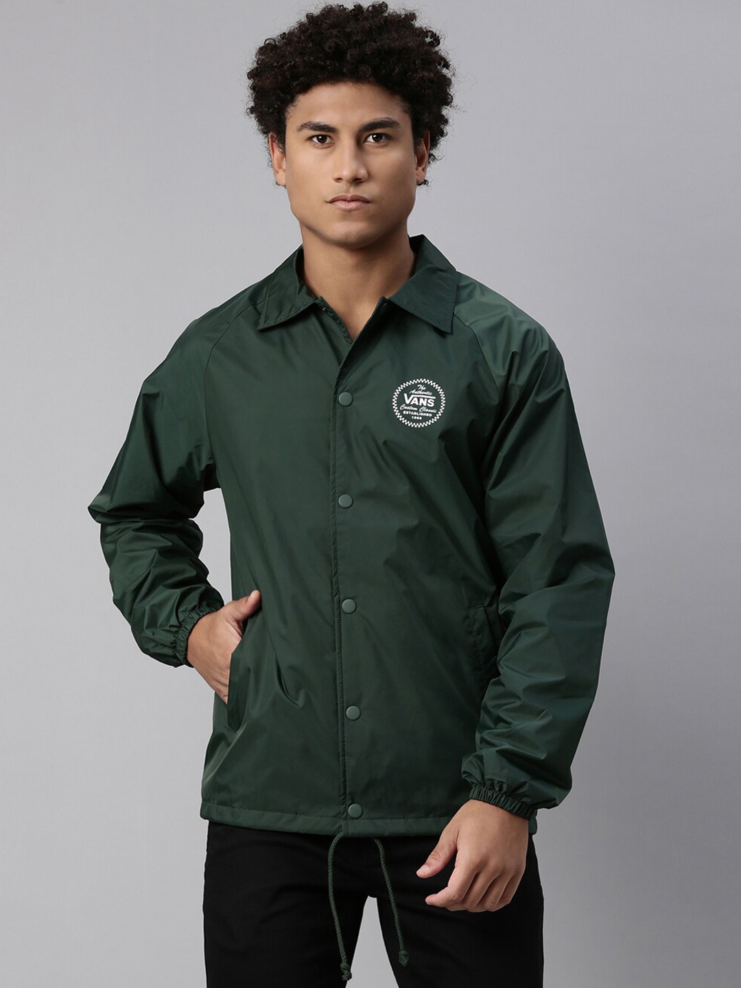 

Vans Men Green Sporty Jacket with Patchwork