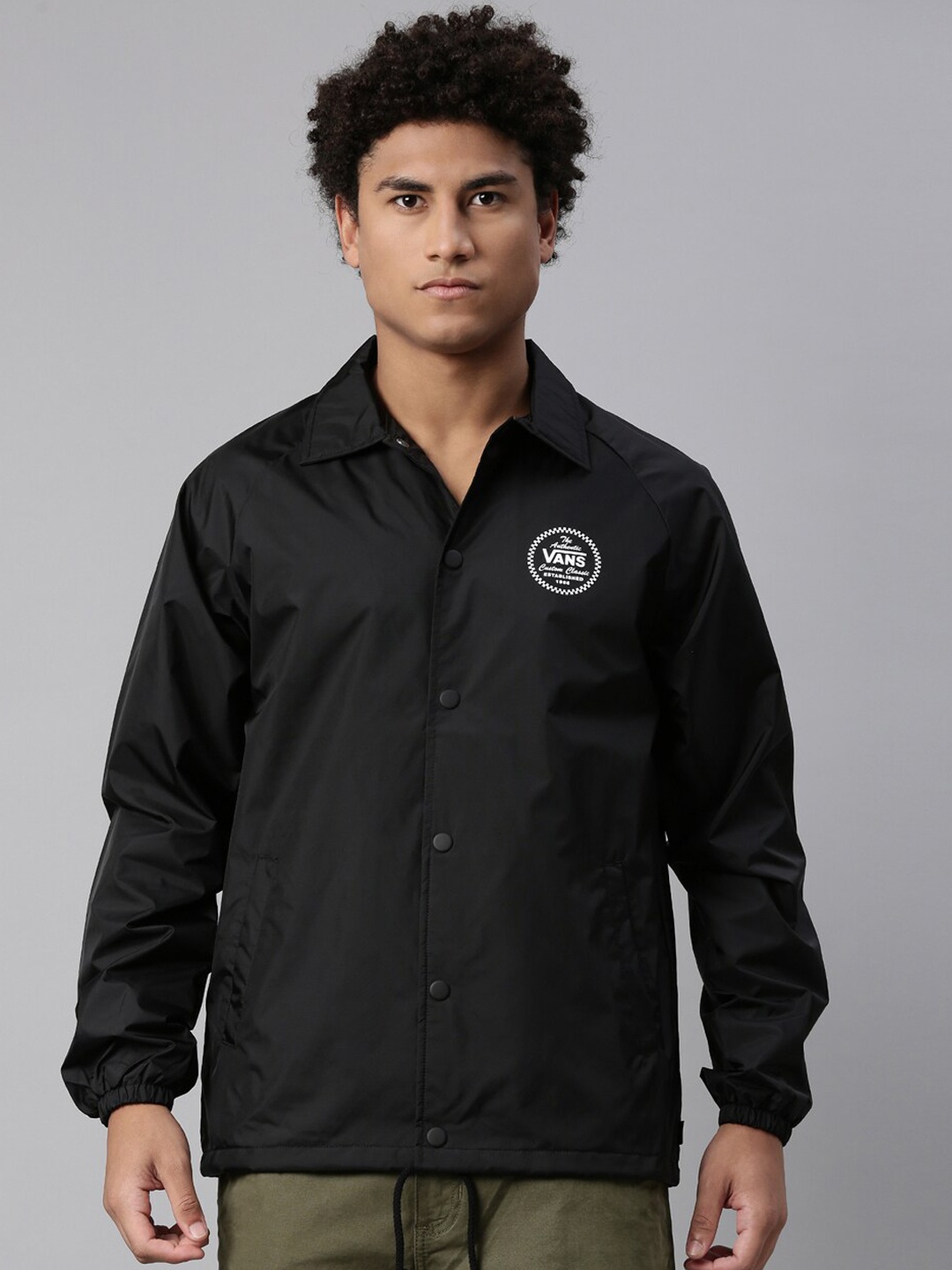 

Vans Men Black Sporty Jacket with Embroidered