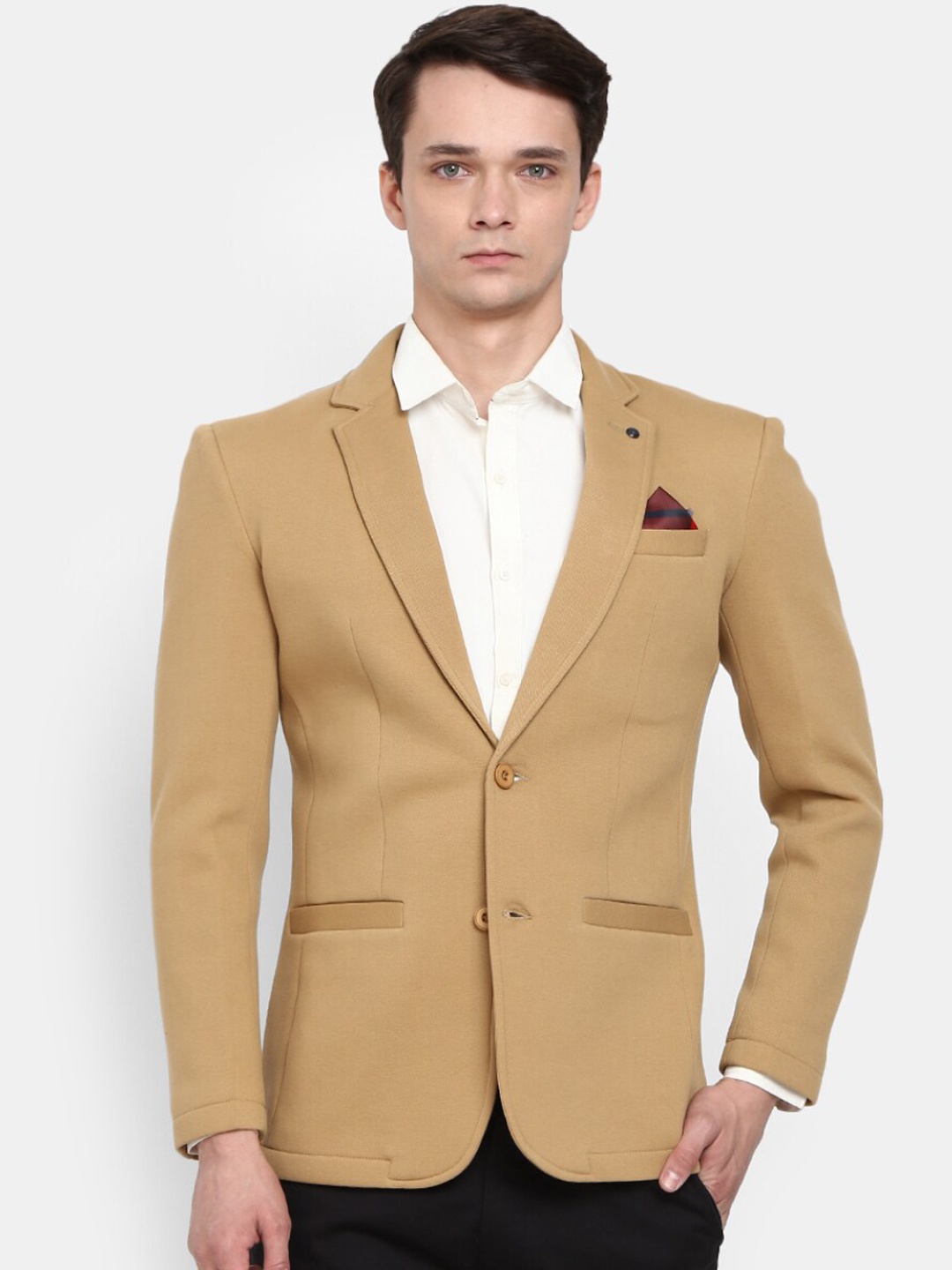 

V-Mart Men Khaki Solid Single Breasted Casual Blazer