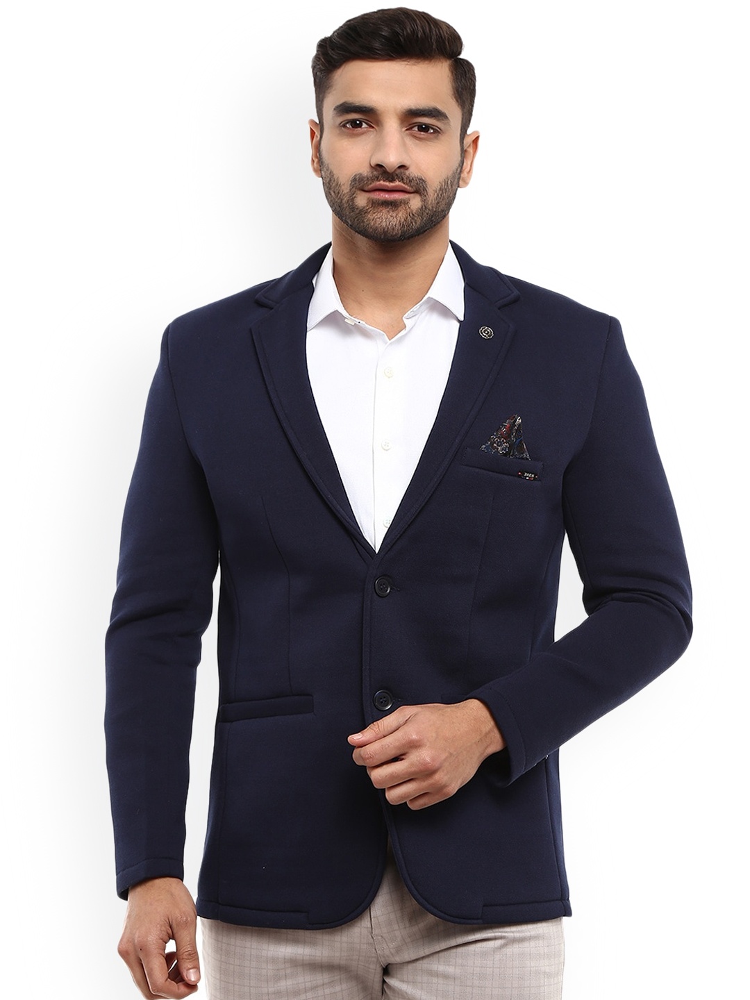 

V-Mart Men Navy Blue Solid Slim Fit Single-Breasted Blazer