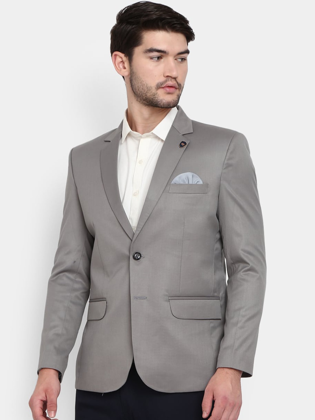 

V-Mart Men Grey Solid Single-Breasted Formal Blazers