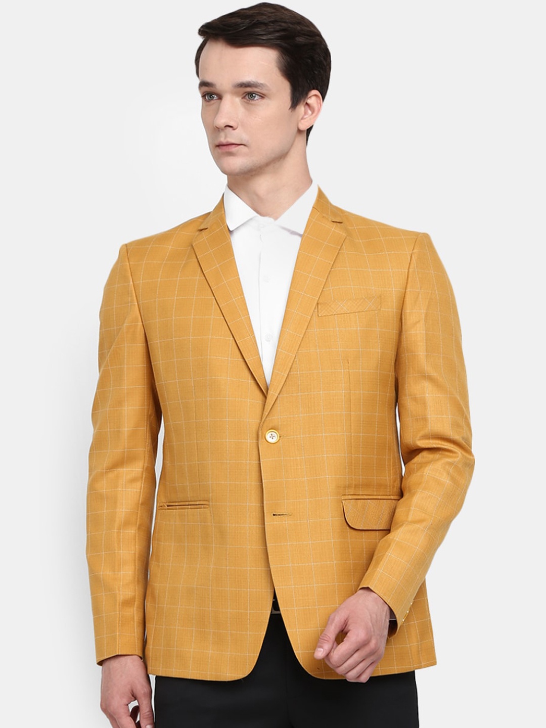

V-Mart Men Mustard Checked Single Breasted Formal Blazers