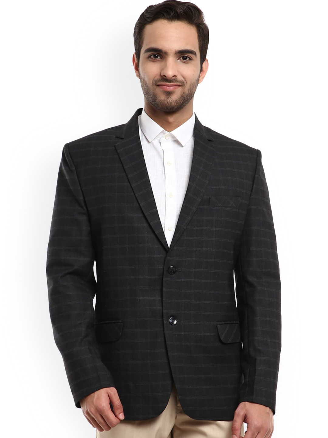 

V-Mart Men Black & Grey Checked Single-Breasted Formal Blazer
