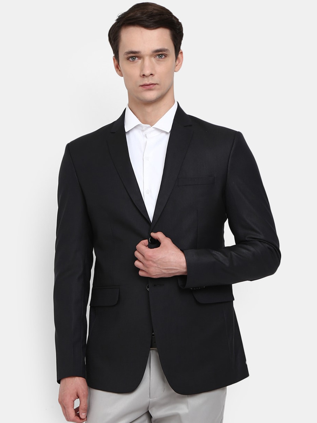 

V-Mart Men Navy-Blue Checked Single Breasted Blazer