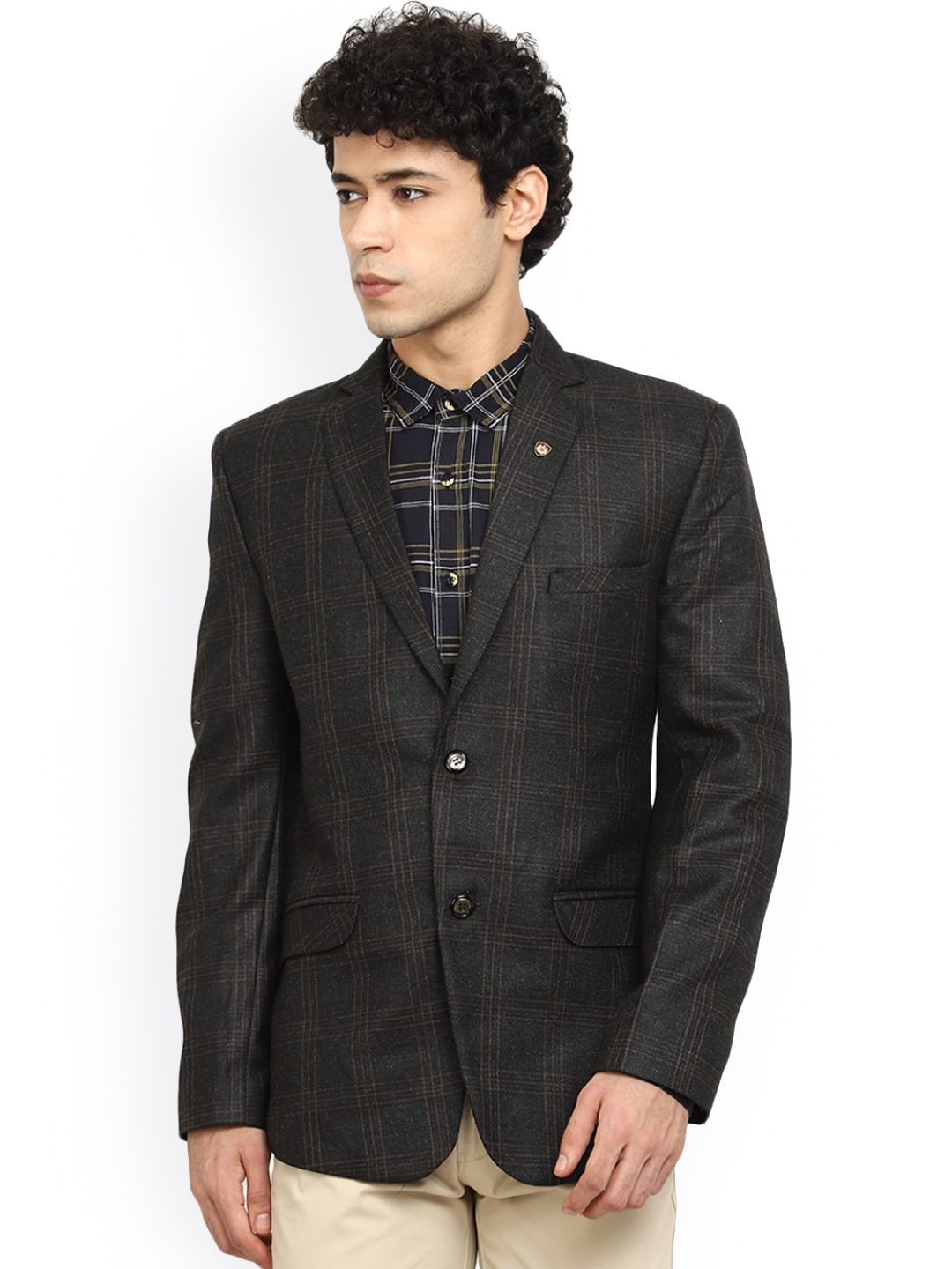 

V-Mart Men Black Checked Slim Fit Single-Breasted Blazers