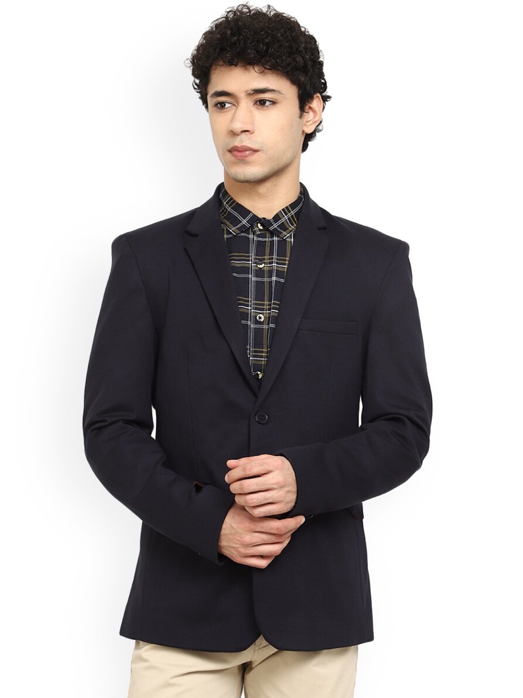 

V-Mart Men Navy Blue Solid Single Breasted Regular Fit Blazers