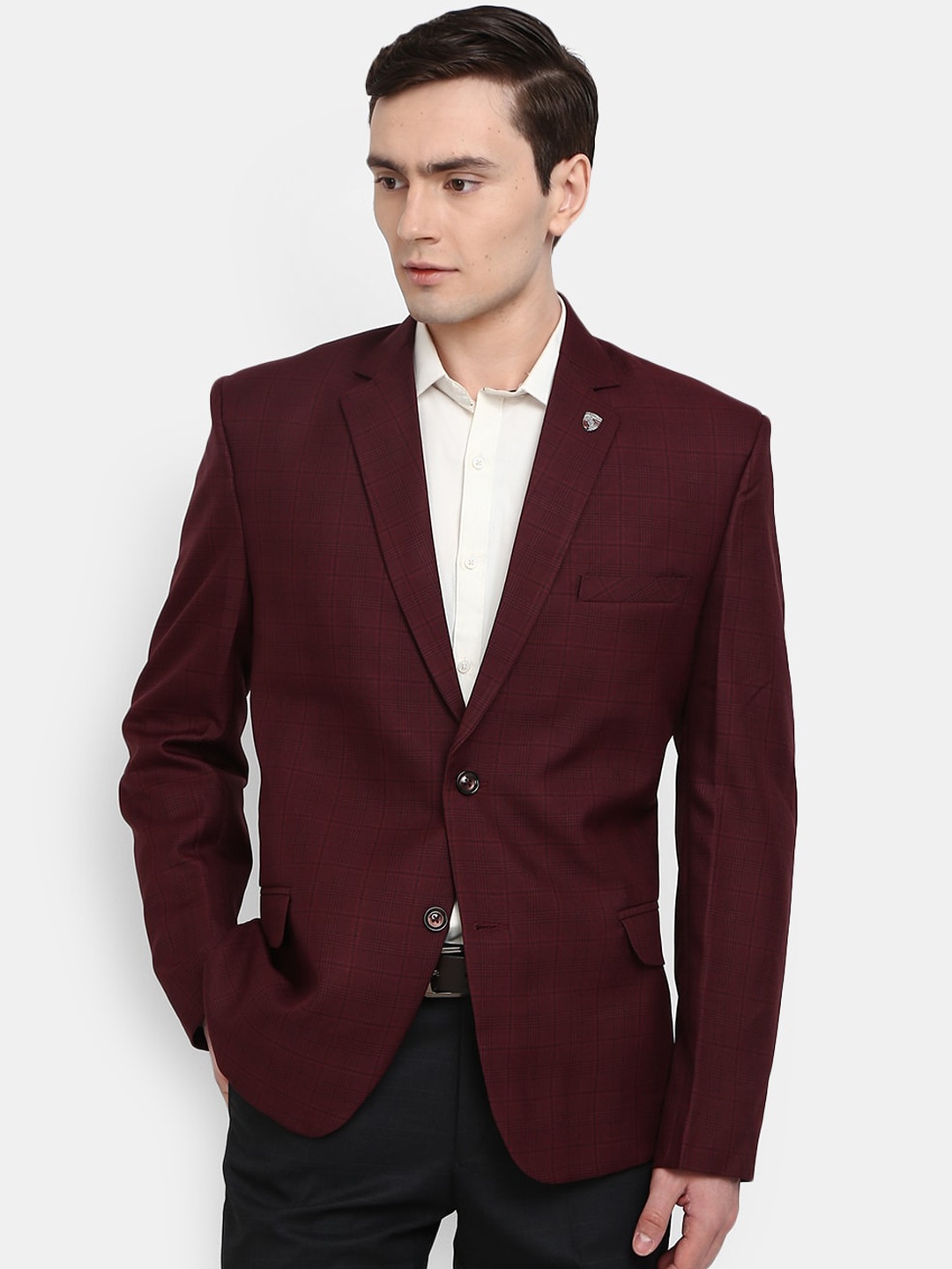 

V-Mart Men Maroon Checked Single-Breasted Casual Blazer